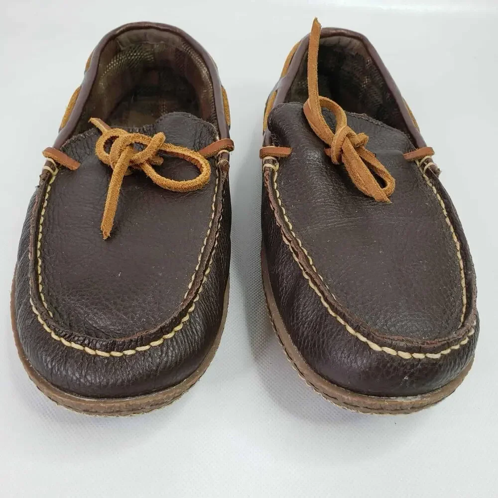 LL Bean Leather Slippers Men’s Size 10 Brown Flannel Lined Moccasin Comfort